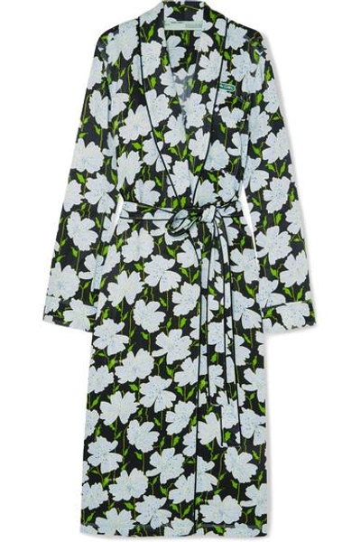 Shop Off-white Appliquéd Floral-print Satin Wrap Dress In Dark Green