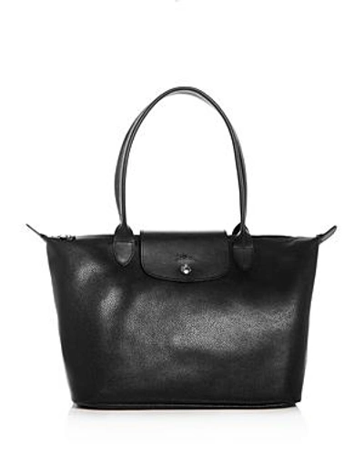 Shop Longchamp Le Foulonne Leather Shoulder Bag - 100% Exclusive In Black/silver