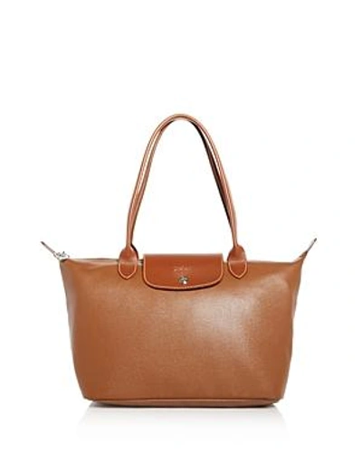 Shop Longchamp Le Foulonne Leather Shoulder Bag - 100% Exclusive In Cognac Brown/silver