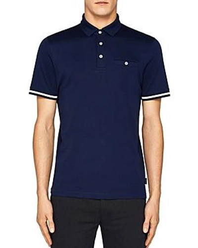 Shop Ted Baker Puggle Stripe-cuff Regular Fit Polo Shirt In Navy
