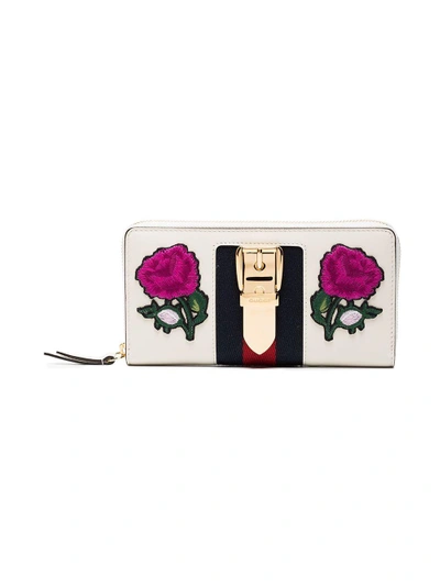 Shop Gucci Sylvie Rose Embroidered Leather Wallet