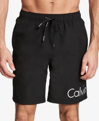 Shop Calvin Klein Men's Logo 7" Volley Swim Trunks, Created For Macy's In Black