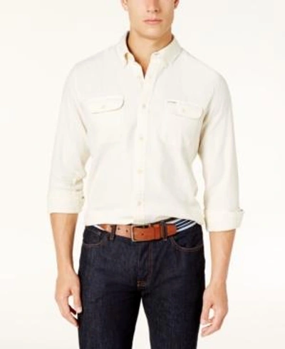 Shop Tommy Hilfiger Men's Custom-fit Ben Flannel Shirt, Created For Macy's In Bone White