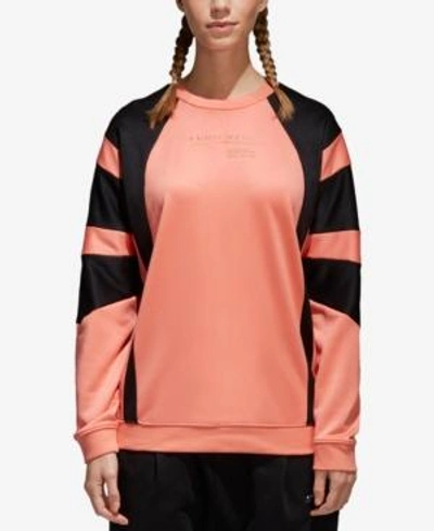 Shop Adidas Originals Equipment Colorblocked French Terry Sweatshirt In Chalk Coral