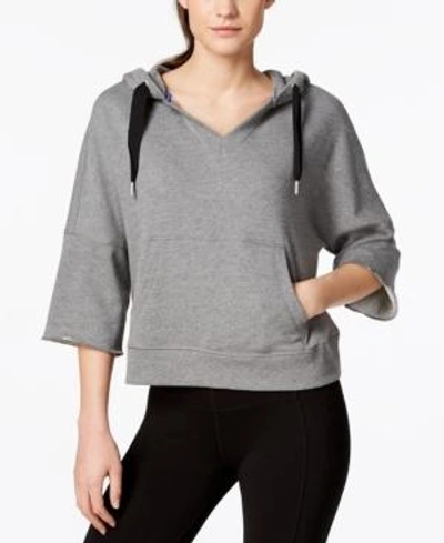 Shop Calvin Klein Performance 3/4-sleeve Relaxed Hoodie In Heather Grey