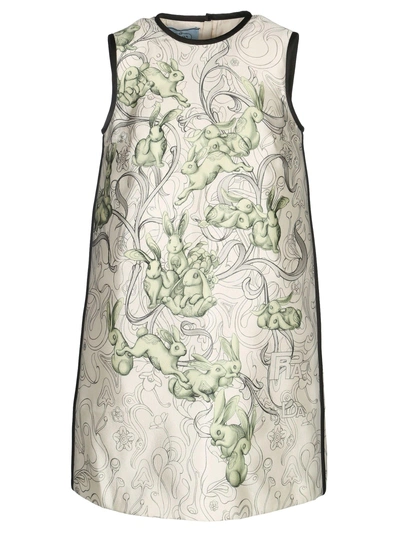 Shop Prada Dress Rabbit In Ivory + Jade + Black