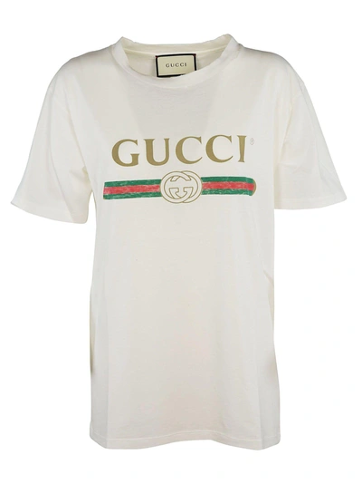 Gucci White Floral Patch Logo T-shirt