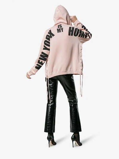 Shop Faith Connexion Printed Text Hoodie In Pink&purple