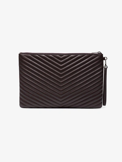 Shop Saint Laurent Burgundy Quilted Large Leather Pouch In Red