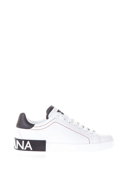 Shop Dolce & Gabbana Portofino White & Black Leather Sneakers In White-black