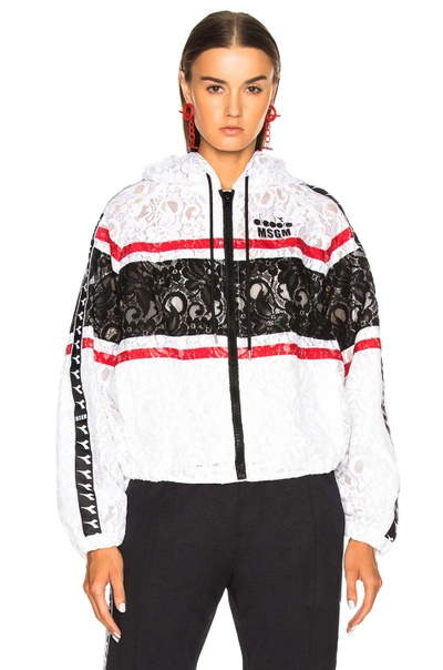 Shop Msgm Diadora Lace Jacket In Black,red,white