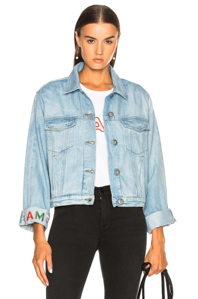 Shop Frame Embroidered Cuffed Jacket In Denim Light