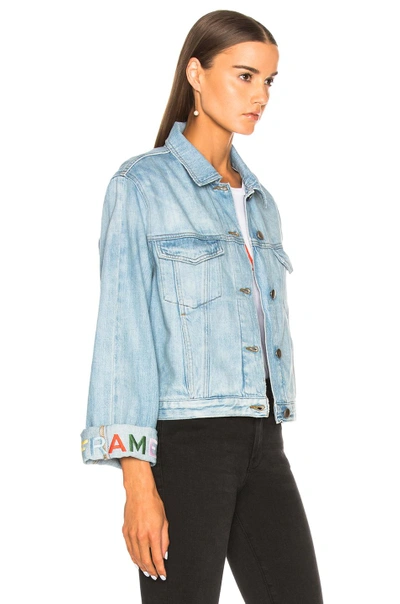 Shop Frame Embroidered Cuffed Jacket In Denim Light