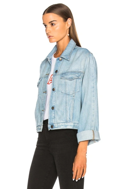 Shop Frame Embroidered Cuffed Jacket In Denim Light