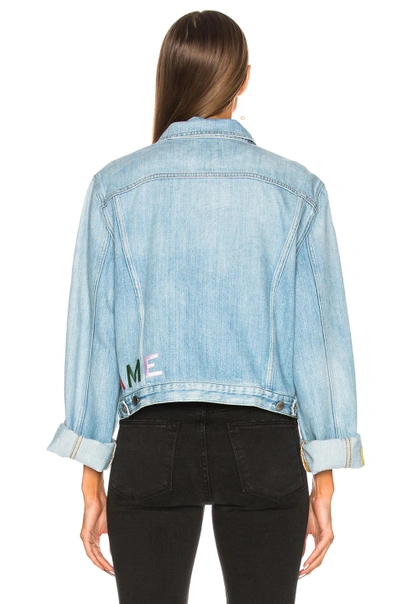 Shop Frame Embroidered Cuffed Jacket In Denim Light