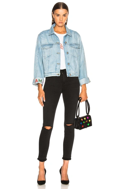 Shop Frame Embroidered Cuffed Jacket In Denim Light