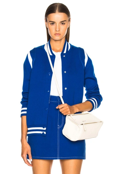 Shop Givenchy Logo Back Knit Bomber Jacket In Blue,stripes