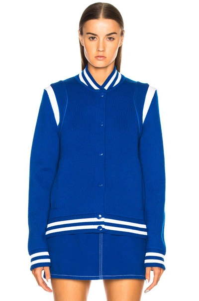 Shop Givenchy Logo Back Knit Bomber Jacket In Blue,stripes