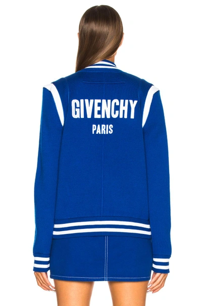 Shop Givenchy Logo Back Knit Bomber Jacket In Blue,stripes