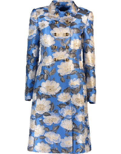 Shop Dolce & Gabbana Lurex Jacquard Coat In Blue