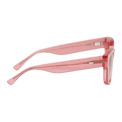 Shop Acne Studios Pink Glitter Frame Acetate Sunglasses