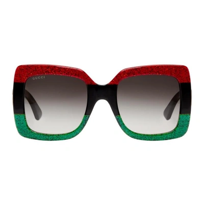 Shop Gucci Red And Green Urban Web Block Diva Sunglasses In 001 Glitter