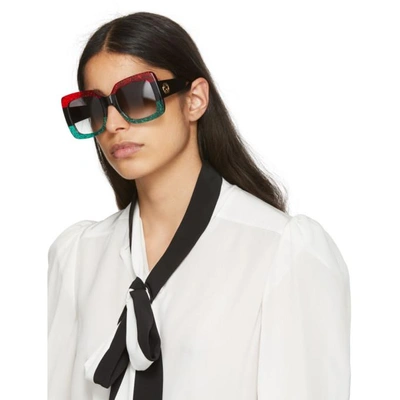 Shop Gucci Red And Green Urban Web Block Diva Sunglasses In 001 Glitter