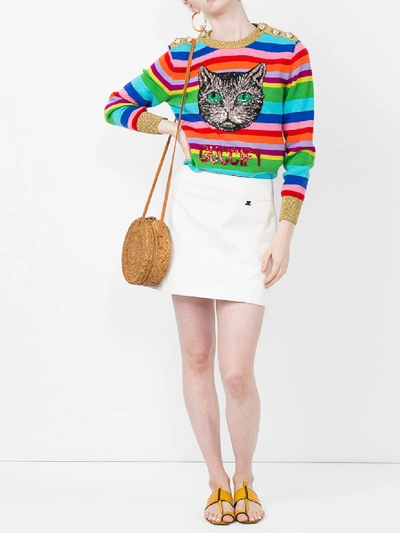 Shop Gucci Gy Embroidered Stripe Knit Sweater