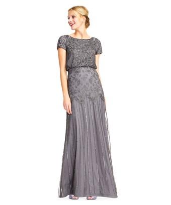 short sleeve blouson beaded gown