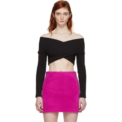 Shop Opening Ceremony Black Off-the-shoulder Cropped Knit Sweater In 0001 Black