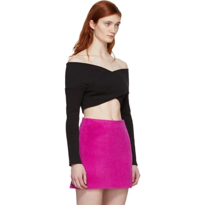Shop Opening Ceremony Black Off-the-shoulder Cropped Knit Sweater In 0001 Black