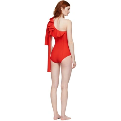 Shop Lisa Marie Fernandez Red Arden Flounce Swimsuit In Tomato