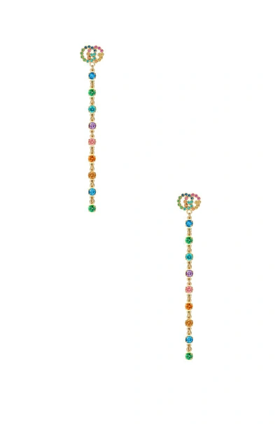 Shop Gucci Gg Running Long Pendant Earrings In 18kt Yellow Gold & Multicolor