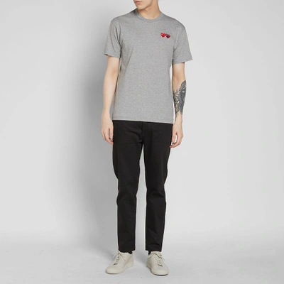 Shop Comme Des Garçons Play Comme Des Garcons Play Double Heart Tee In Grey