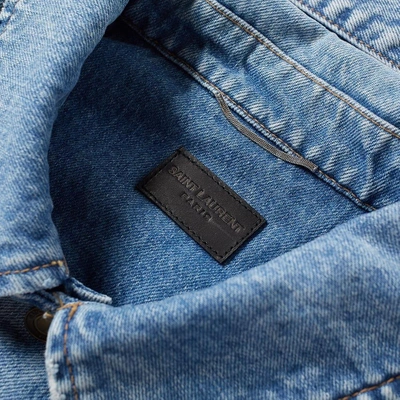 Shop Saint Laurent Signature Script Denim Jacket In Blue