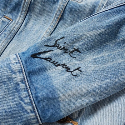 Shop Saint Laurent Signature Script Denim Jacket In Blue