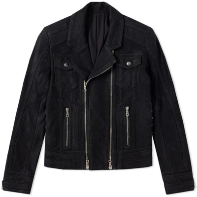 Shop Balmain Suede Biker Jacket In Black