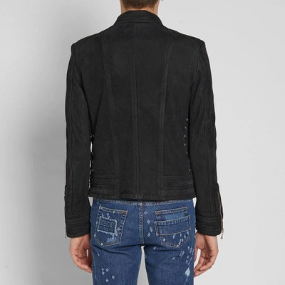 Shop Balmain Suede Biker Jacket In Black