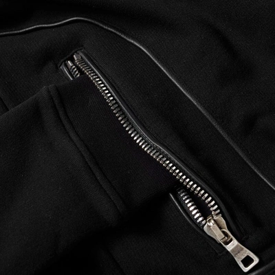 Shop Balmain Hooded Leather Crest Jacket In Black