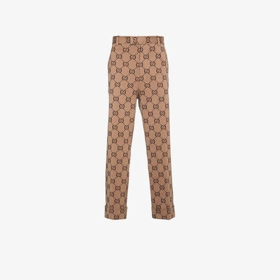 Shop Gucci Double G Tailored Trousers In Brown