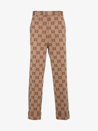 Shop Gucci Double G Tailored Trousers In Brown