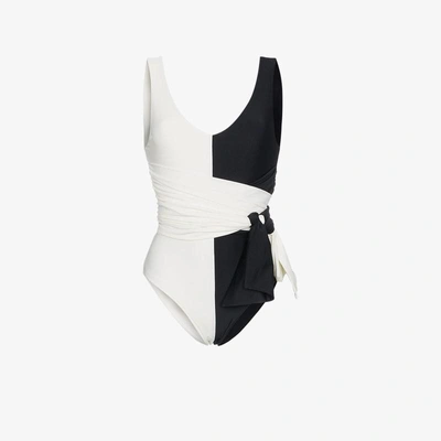 Shop Paper London Kuta Bi Colour Waist Tie Swimsuit In Black