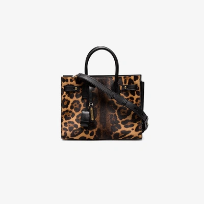 Shop Saint Laurent Leopard Sac De Jour Pony Tote Bag In Brown