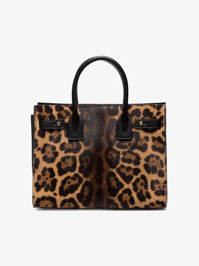 Shop Saint Laurent Leopard Sac De Jour Pony Tote Bag In Brown