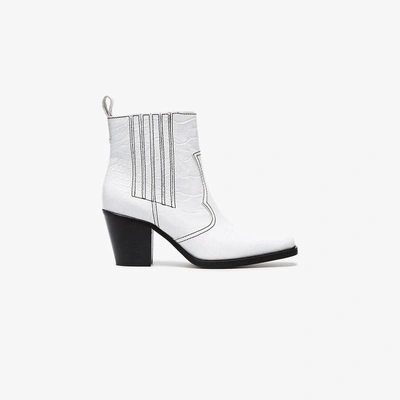 Ganni Callie Croc effect Leather Ankle Boots In White ModeSens