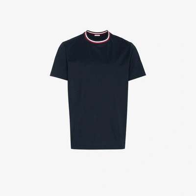Shop Moncler Contrast Collar Short Sleeve T Shirt In Blue
