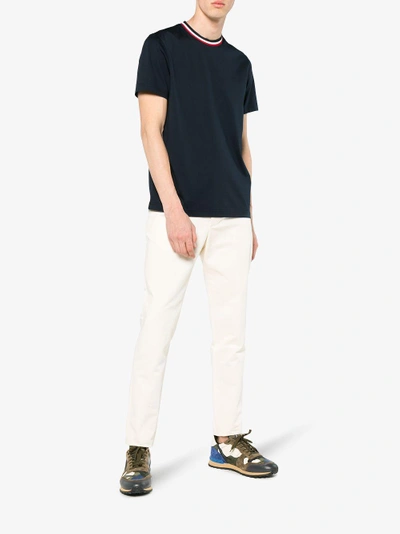 Shop Moncler Contrast Collar Short Sleeve T Shirt In Blue