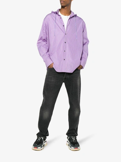 Shop Johnlawrencesullivan John Lawrence Sullivan Oversized Stripe Hooded Shirt In Pink&purple