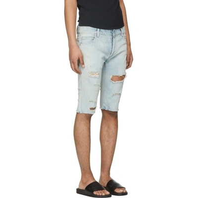 Shop Balmain Blue Distressed Denim Shorts In 151 Lt Blue