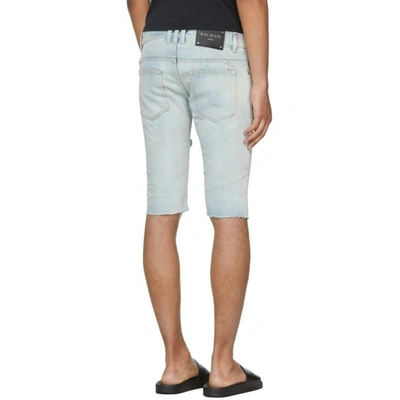 Shop Balmain Blue Distressed Denim Shorts In 151 Lt Blue